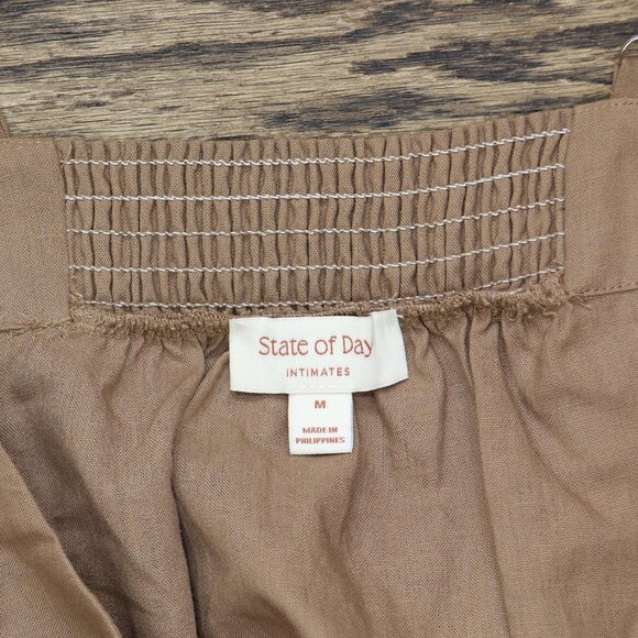 NEW State Of Day Sleeveless Pajama Shirt Top Linen Blend Natural Umber Brown M - Picture 4 of 7